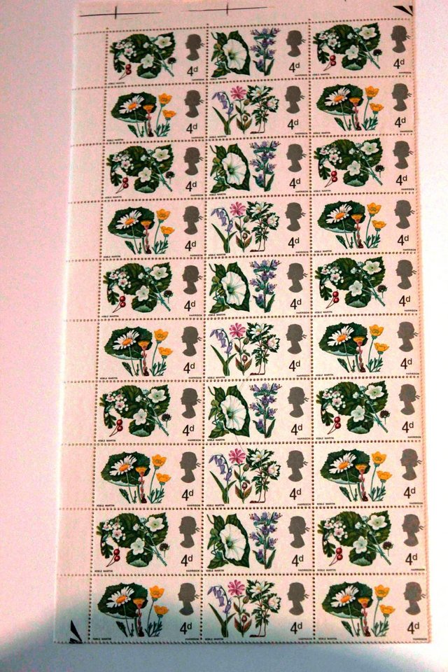 Image 3 of Sheet of 120 unused floral stamps Keble Martin design - 1967