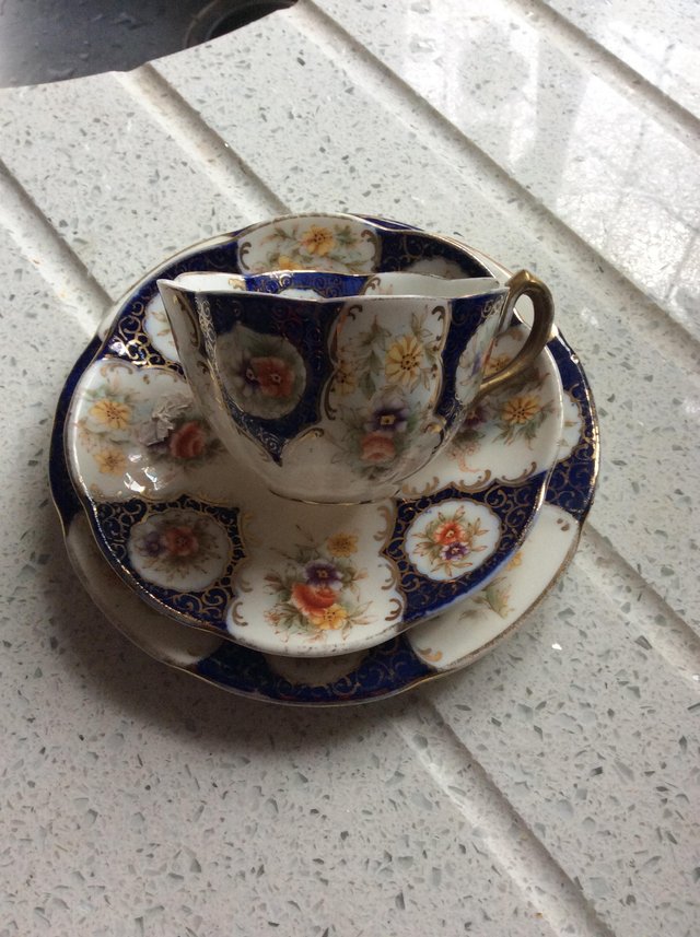 Image 3 of Antique china trio, cup, saucer and side plate