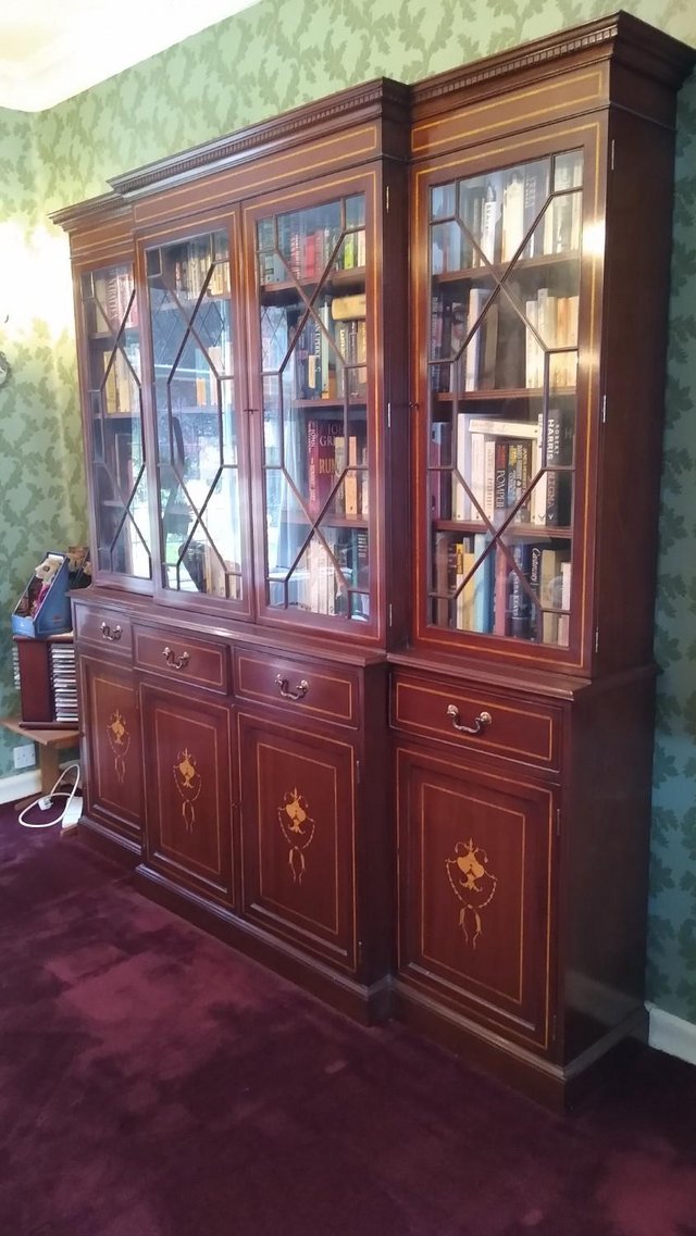 Preview of the first image of Large mahogany bookcase with drawers and cupboards.