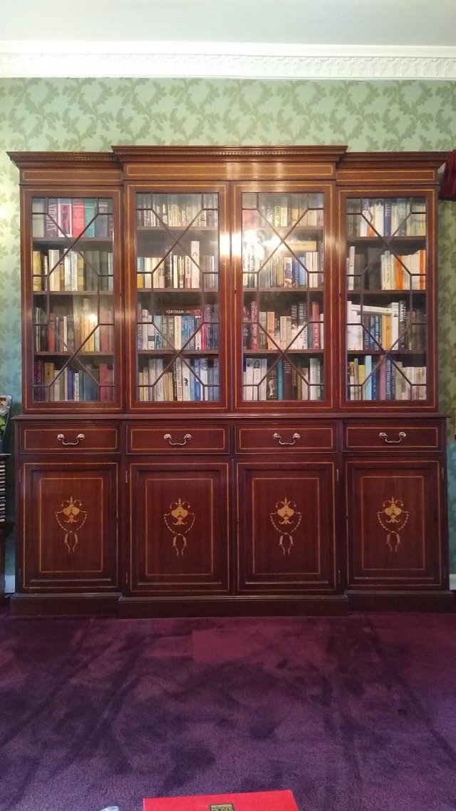Image 2 of Large mahogany bookcase with drawers and cupboards