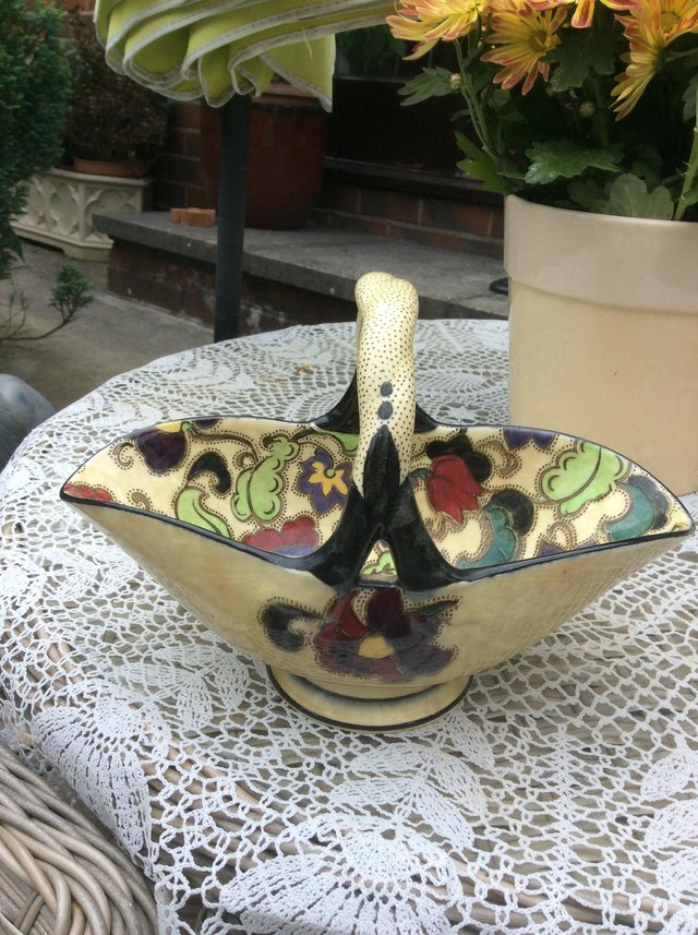 Preview of the first image of Vintage Art Deco Tuscan floral basket bowl.