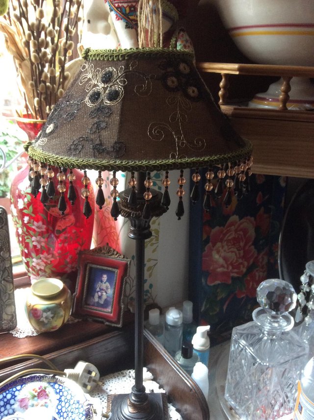 Preview of the first image of Vintage looking table lamp in dark romantic colours.