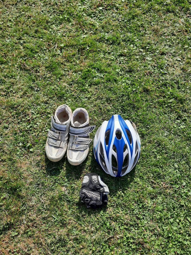 Preview of the first image of Cycling helmet, gloves and shoes.