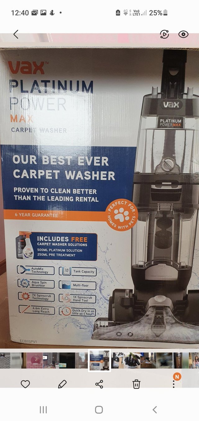 Preview of the first image of Vax Platinum Carpet Cleaner used.