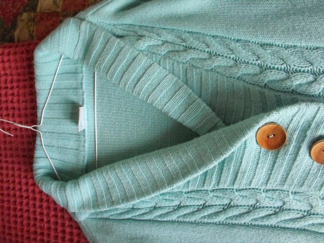 Preview of the first image of LADIES TURQUOISE CARDIGAN SIZE 22/24.