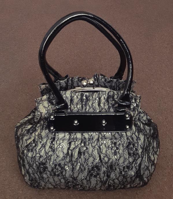 Image 2 of Large Vintage Black Lace Ladies Handbag