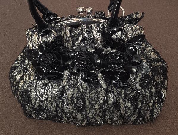 Image 3 of Large Vintage Black Lace Ladies Handbag