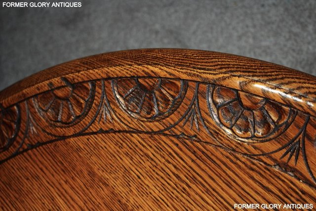 Image 17 of A LARGE ROUND JAYCEE AUTUMN GOLD CARVED OAK PUB COFFEE TABLE