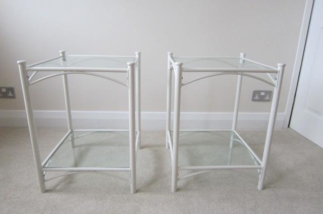 Image 3 of Pair of NEXT Tables White Frames/Glass Tops