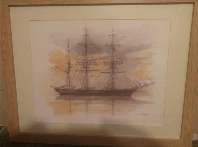 Preview of the first image of 4 framed signed ship prints by mads stage.