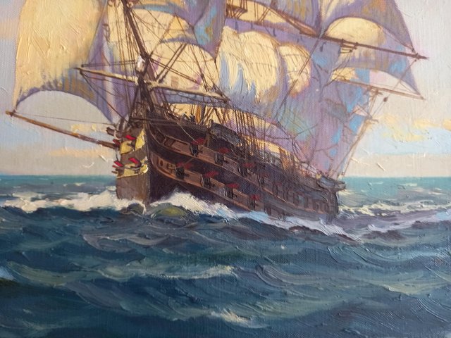 Image 3 of Marine oil painting of HMS Tonnant by James Brereton