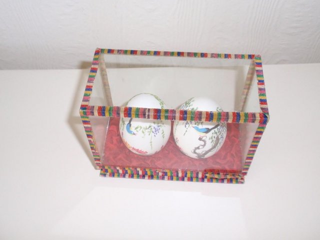 Image 3 of Set of two Chinese style painted eggs in display case