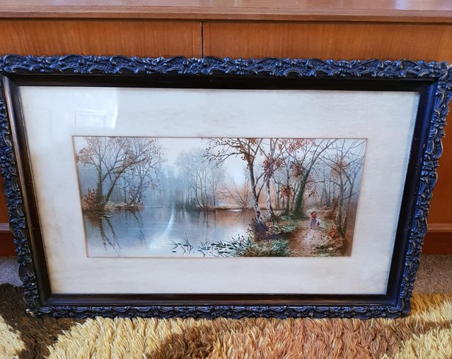 Preview of the first image of Antique framed & glazed watercolout print by E J DUVAL.