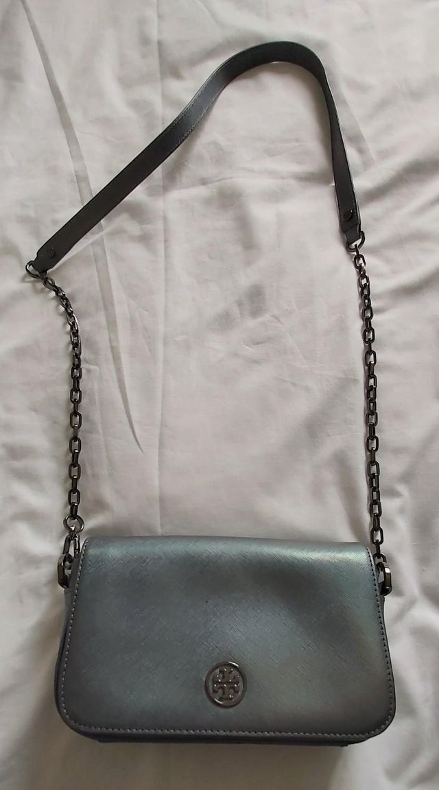 Image 3 of Tory Burch Blue Grey Leather Crossover Bag