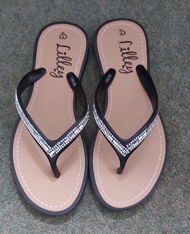 Preview of the first image of Lilley Ladies Black Diamante Sandals.