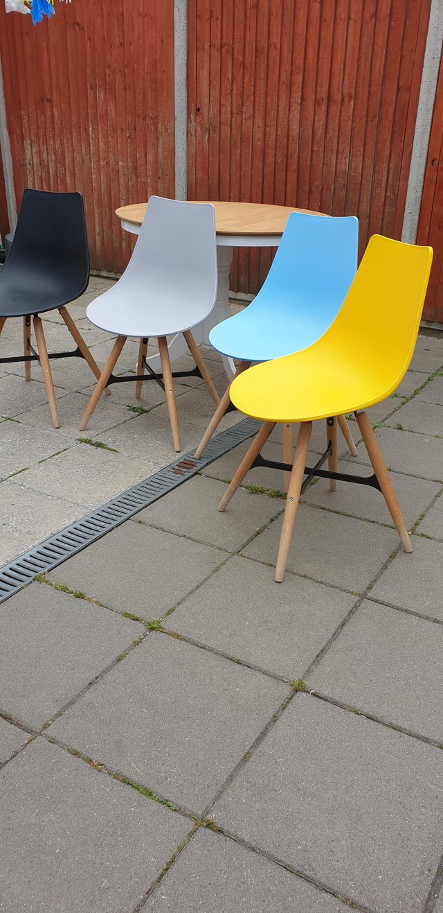 Image 3 of Eames style colourful dining chairs x 4
