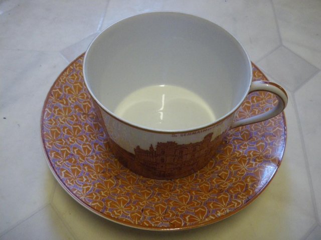 Preview of the first image of Perlam, France - Unique Hand Printed Cup & Saucer.