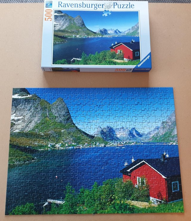 Image 2 of 500 piece jigsaw called NORWEGIAN FISHING VILLAGE, by RAVENS