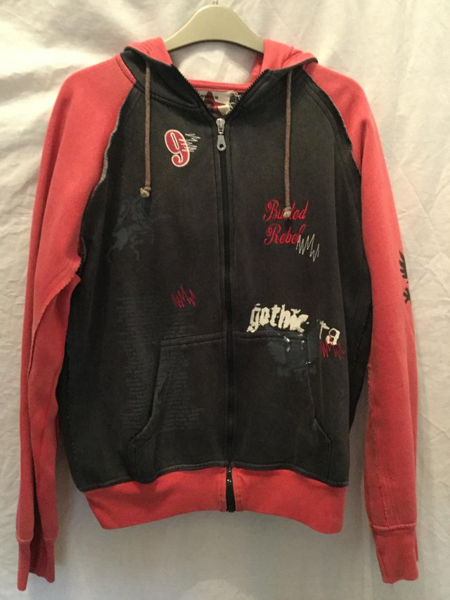 Image 2 of Casual black and red zip front hoody