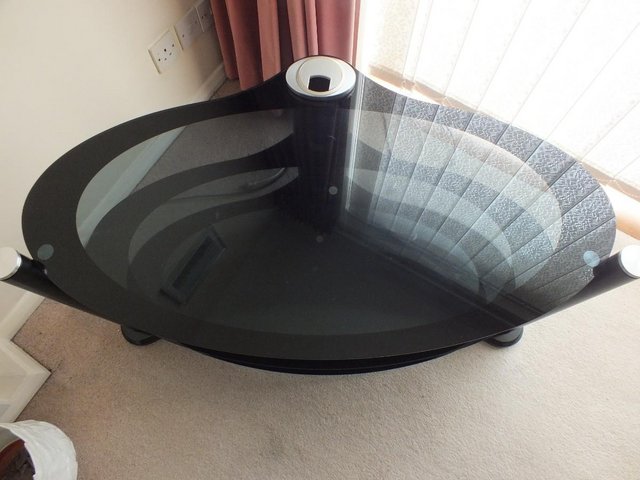 Image 2 of Oval Glass TV Stand Smoked Glass