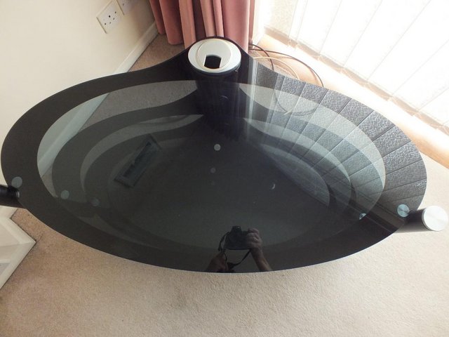 Image 3 of Oval Glass TV Stand Smoked Glass