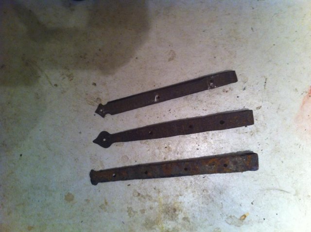 Preview of the first image of Three antique blacksmith made strap hinges..