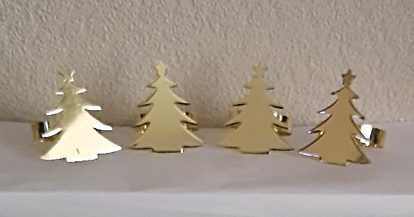 Preview of the first image of 4 Festive Gold Coloured Christmas Tree Napkin Rings.