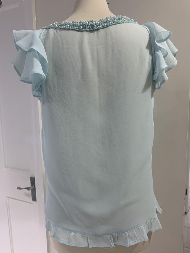 Image 2 of Pretty turquoise beaded chiffon size 10 top