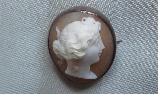Image 3 of Antique Victorian White Metal Framed Carved Oval Shell Cameo
