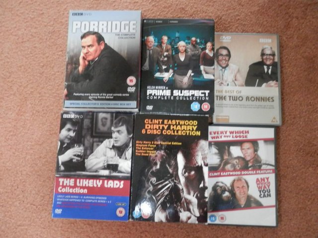 Preview of the first image of Box Sets=Prime Suspect/Porridge/Likely Lads/Clint Eastwood.