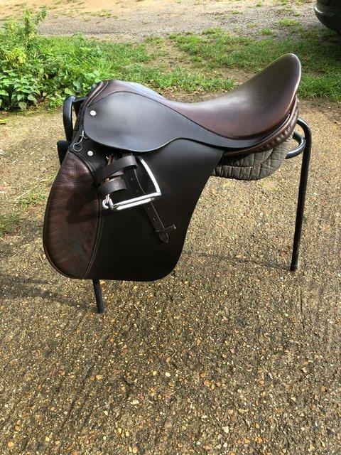 Image 17 of 19' Dark Brown and Burgundy Calcutt & Son's Saddle + Bridle