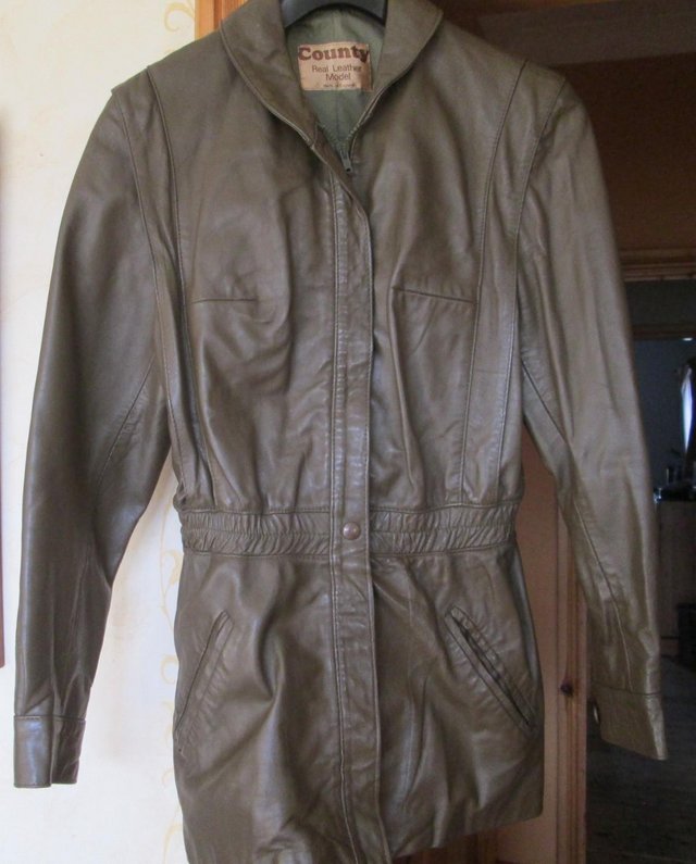 Preview of the first image of Ladies Brown Leather County Jacket Size 10.