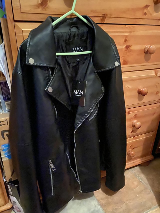 Image 2 of BooHooMAN faux leather XXL biker jacket never worn REDUCED