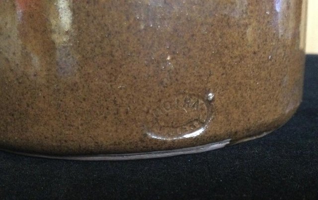 Image 2 of Large 9 1/2” MOIRA Pottery Stoneware Lipped Bottle