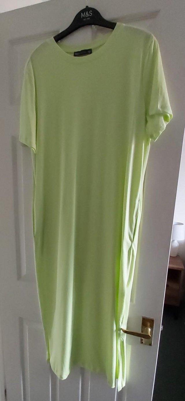 Preview of the first image of Light Citron Crew Neck Midi T-shirt Dress..