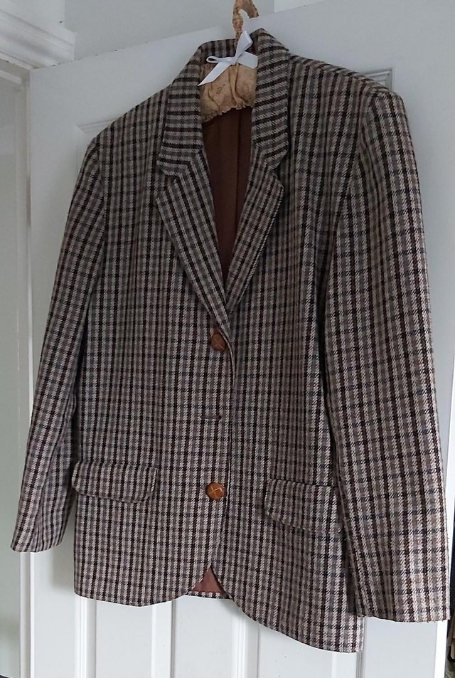 Preview of the first image of Encore Brown Check Wool Mix Jacket.