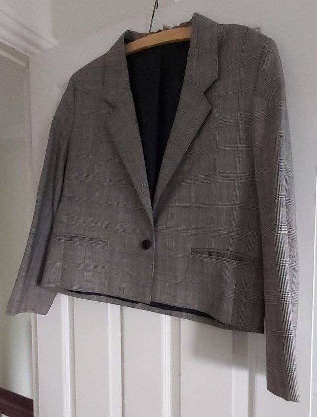 Preview of the first image of Grey Prince of Wales Check Cropped Wool Jacket.