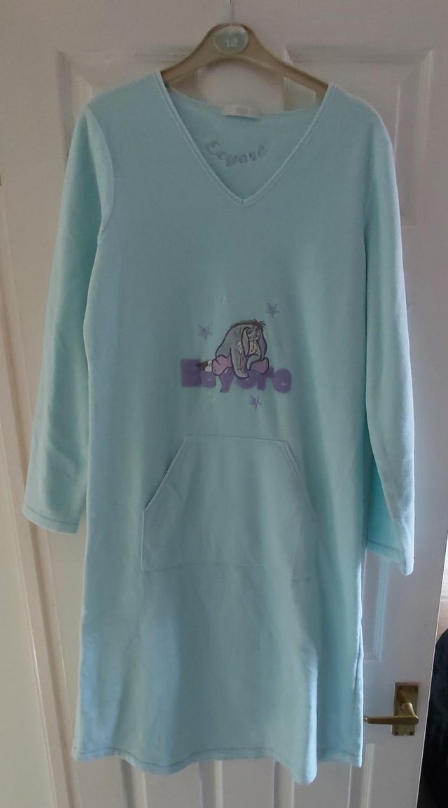 Preview of the first image of Mid-length Light Blue Eeyore Fleecy Nightdress..