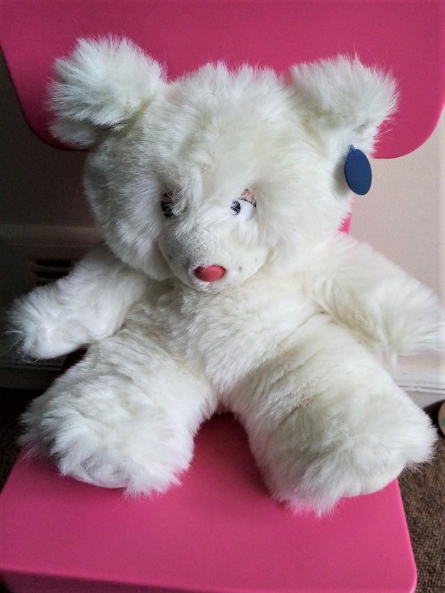 Preview of the first image of Cuddly Soft Fluffy White Bear Soft Toy With Tab/ Label.