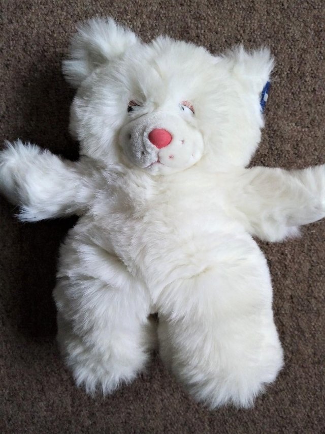 Image 2 of Cuddly Soft Fluffy White Bear Soft Toy With Tab/ Label