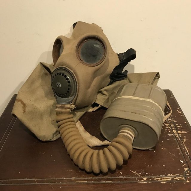 Preview of the first image of Gas mask with shoulder bag circa 1940.