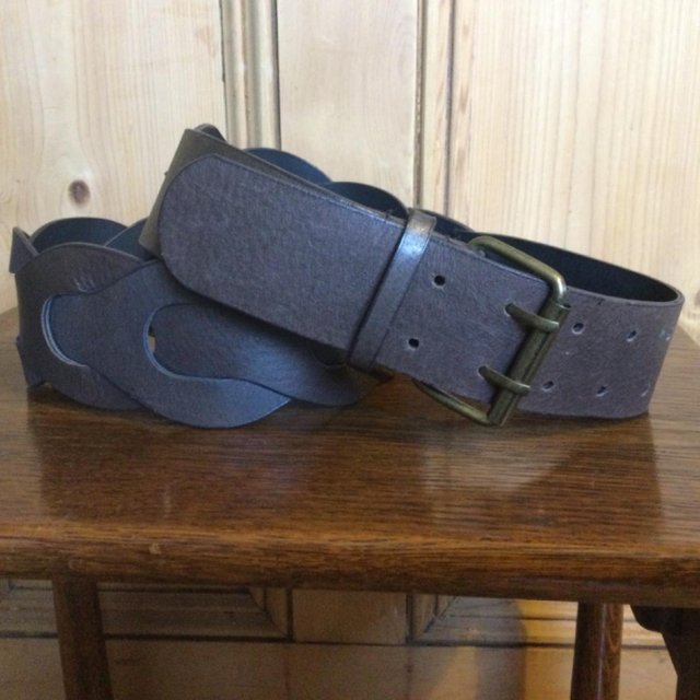 Preview of the first image of Vtg WALLIS Plaited Brown Leather Belt, Double Buckle.