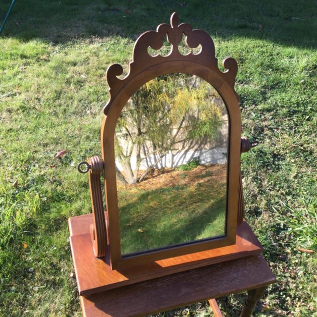 Image 2 of Rare Antique Figured Maple Canadian Toilet Mirror, c.1910