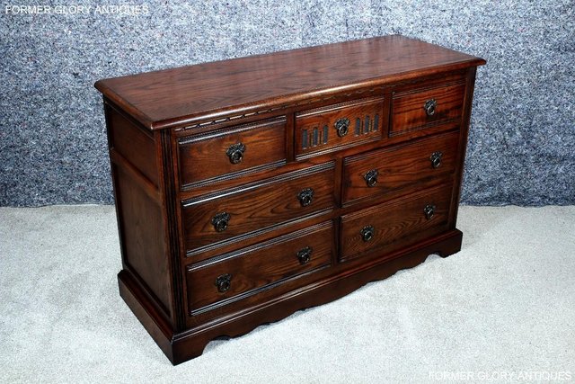 Image 2 of OLD CHARM TUDOR BROWN CARVED OAK CHEST OF DRAWERS SIDEBOARD