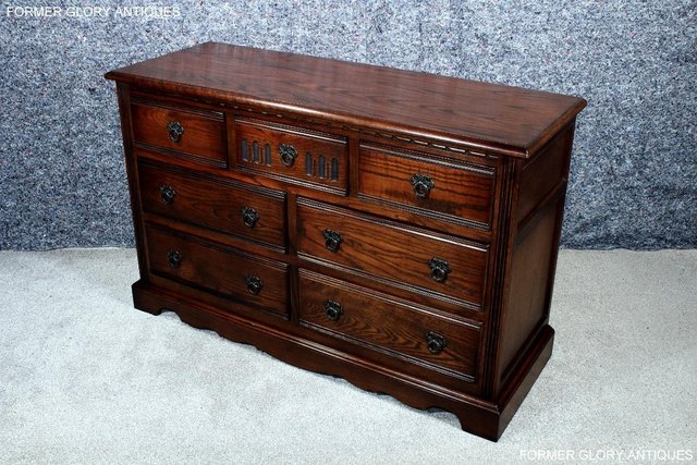 Image 3 of OLD CHARM TUDOR BROWN CARVED OAK CHEST OF DRAWERS SIDEBOARD