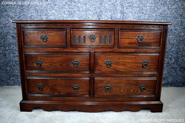 Image 5 of OLD CHARM TUDOR BROWN CARVED OAK CHEST OF DRAWERS SIDEBOARD