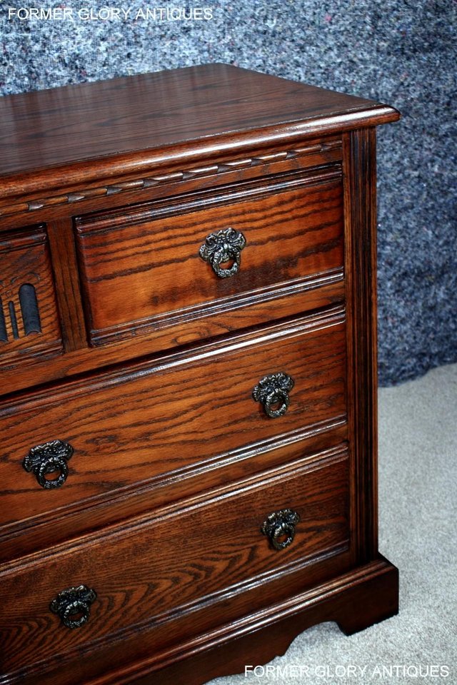 Image 6 of OLD CHARM TUDOR BROWN CARVED OAK CHEST OF DRAWERS SIDEBOARD