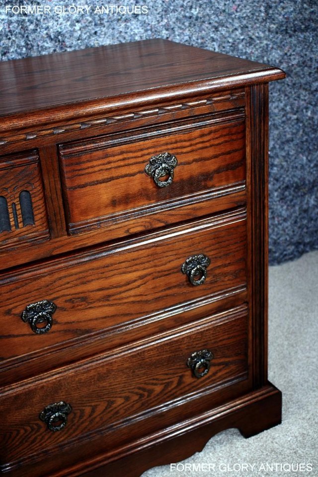 Image 9 of OLD CHARM TUDOR BROWN CARVED OAK CHEST OF DRAWERS SIDEBOARD