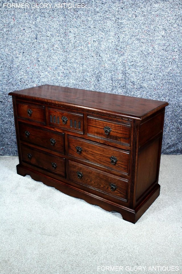 Image 12 of OLD CHARM TUDOR BROWN CARVED OAK CHEST OF DRAWERS SIDEBOARD