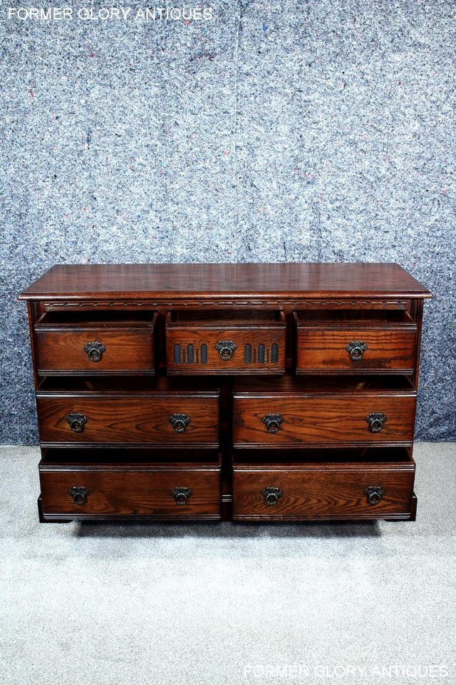 Image 13 of OLD CHARM TUDOR BROWN CARVED OAK CHEST OF DRAWERS SIDEBOARD